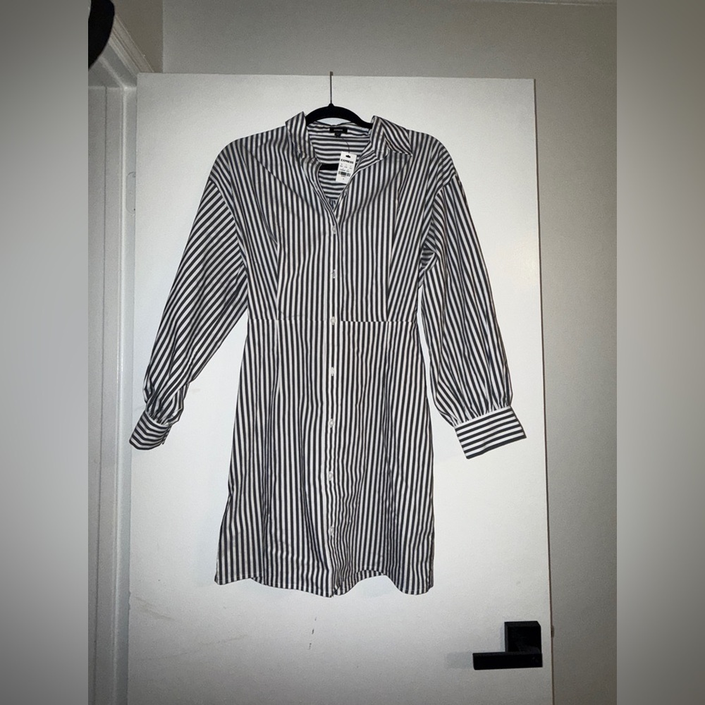 EXPRESS  Striped Fitted Poplin Long Sleeve Mini Shirt Dress SIZE: SMALL - Picture 6 of 10